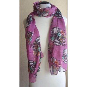 Girlie Skull Floral Scarf / Scarve Lavend